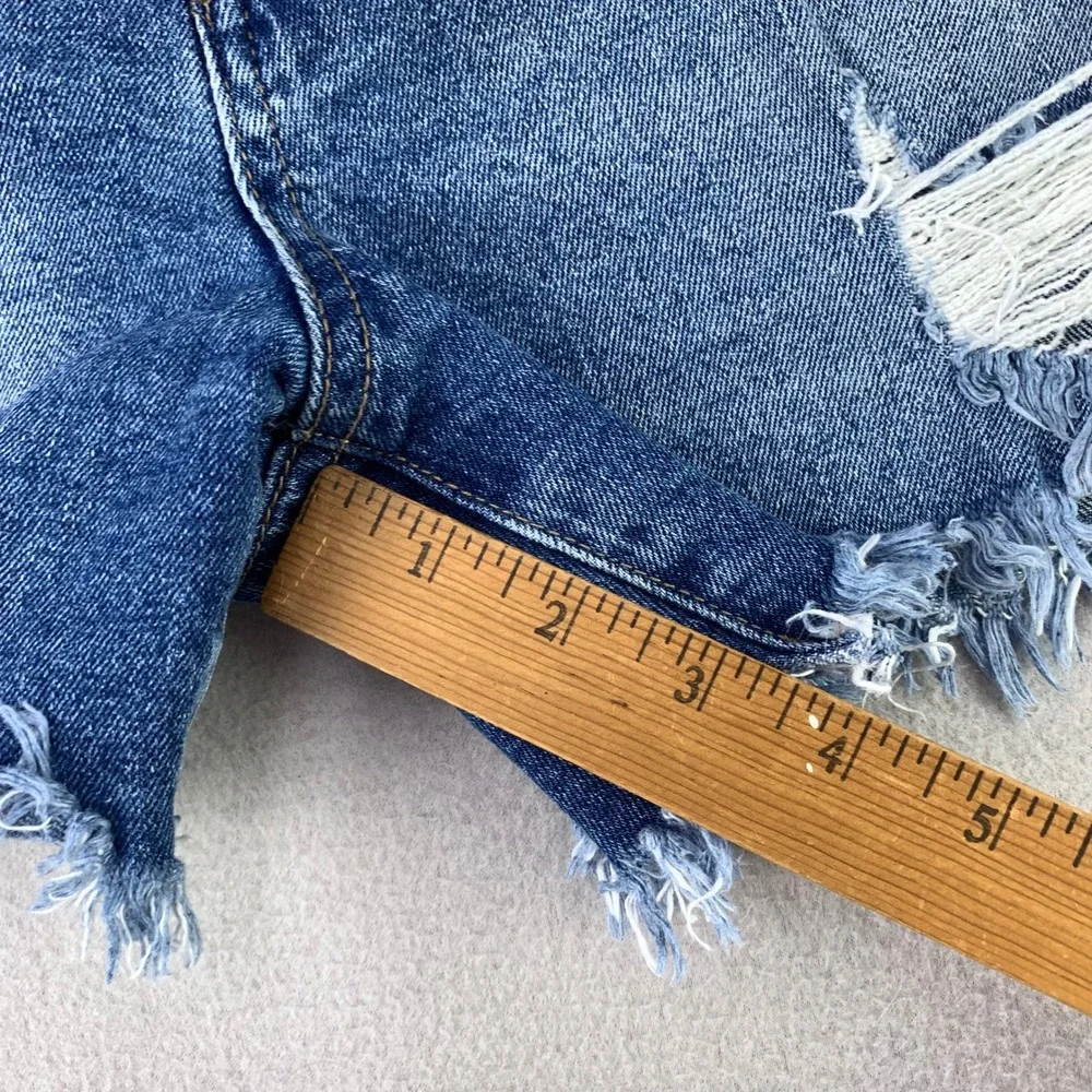 Kut from the Kloth Jane Long Jean Shorts Womens 4 Blue Distressed Hi-Rise Denim
